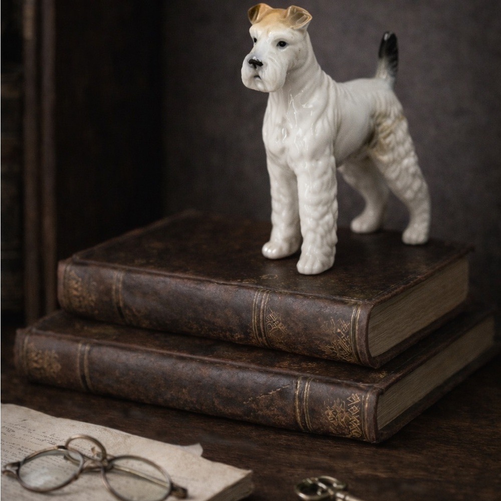 Vintage Porcelain Wire Fox Terrier Dog Figurine Hand Painted 4”